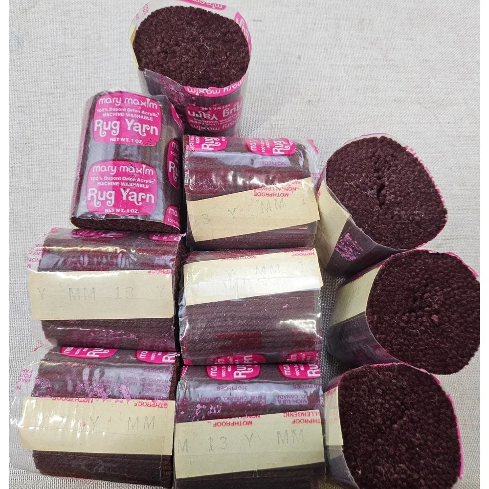 Mary Maxim Rug Yarn Maroon 9 Bundles 100% Orlon Acrylic Latch Hook Pre-Cut vtg